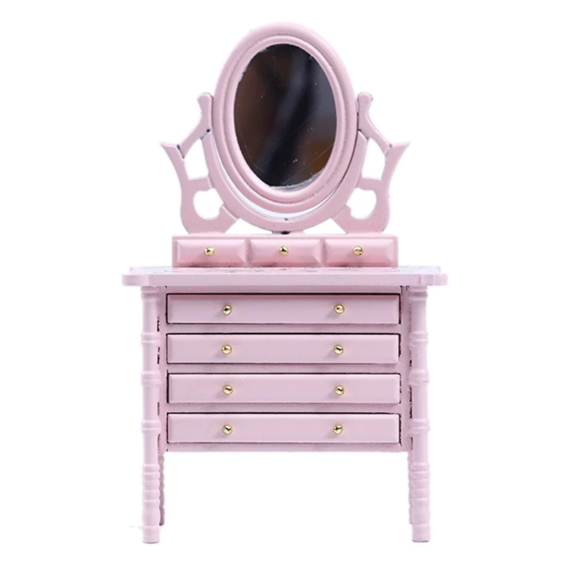 

1:12 Dollhouse Miniature Wooden Makeup Dressing Table With Mirror Drawer Bedroom Furniture Pretend Furniture