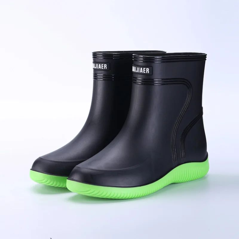 Rain Boots Men's Rain Shoes Non-Slip Waterproof Solid Color Wear-Resistant Comfortable Cotton Removable