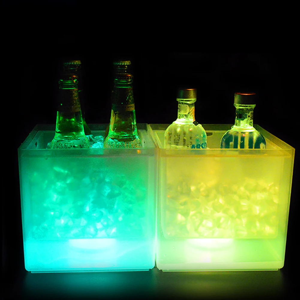 Luminous Square Ice Bucket 3.5L Double-Layer RGB Beer Cooler Barrel Ice Buckets for Nightclub Bar Party Barware