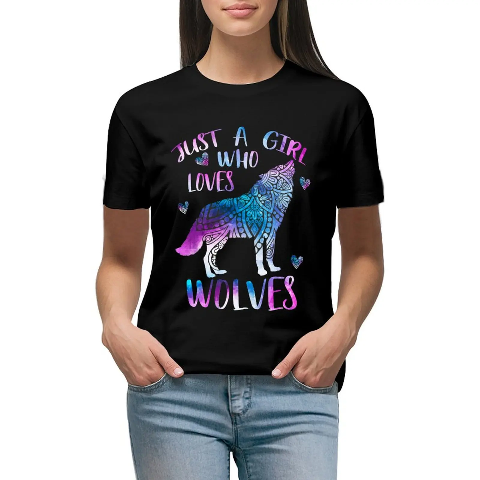 

Just a girl who loves Wolves T-shirt anime clothes cute tops vintage clothes Women t shirt