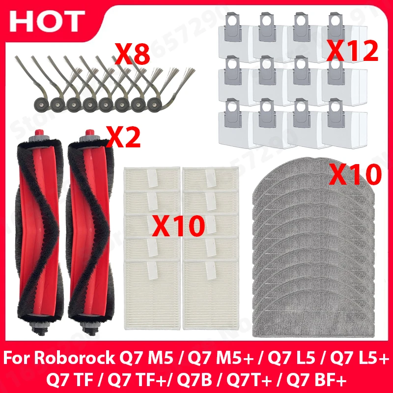 For ( Roborock Q7 M5 / Q7 M5+ / Q7 L5 / Q7 L5+ / Q7 TF / Q7 TF+ / Q7B / Q7T+ / Q7 BF+ ) Main Side Brush Filter Bag Spare Parts