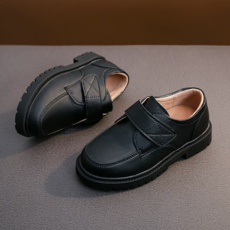 Boys Black PU Leather Shoes Soft Performance Spring and Autumn New British Style Soft Loafers for School Uniform Kids Fashion
