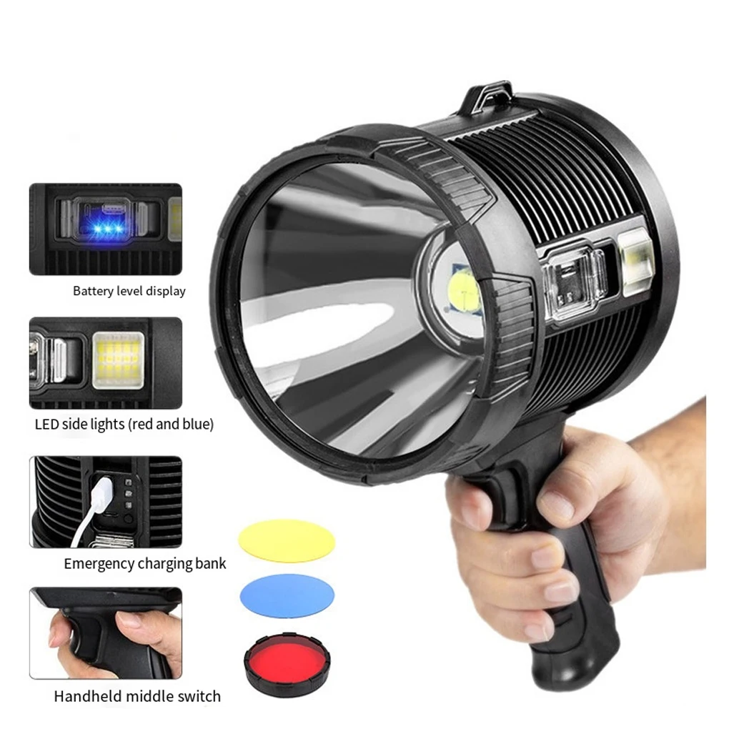 Flashlight Solar Rechargeable Torch Searching Lantern Work Light Household Professional Lamp Warning Power Bank T6 Light