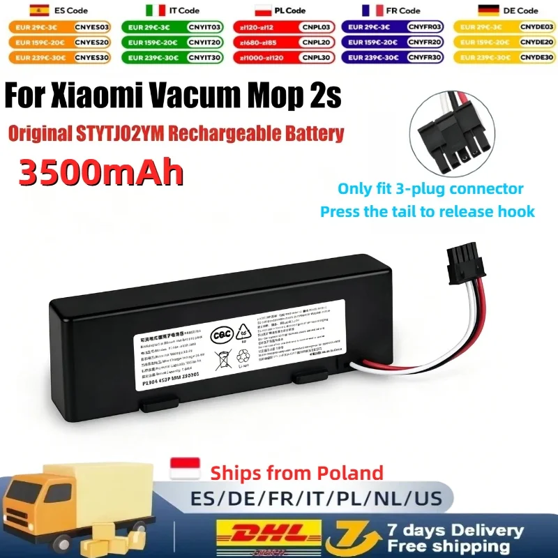 Secure 14.4V 3500mAh Rechargeable Lithium Battery, Consistent Power Output and Solid Structure, Complete Overcharge & Short Circuit Prevention Design,Universal Spare Parts Compatible with Xiaomi Mijia 2S STYTJ02YM Mop P Conga 3290 3390 Home Sweeping Robot
