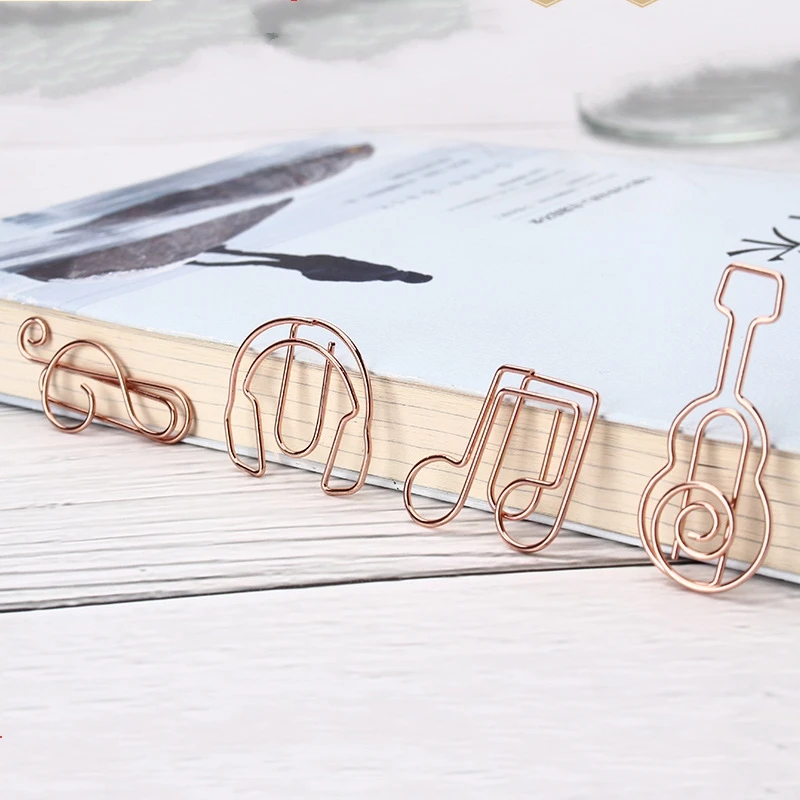 

100pcs Rose Gold Paper Clips Cute Music Note Stationery Clips Creative Metal Shaped Paper Clips Office Accessories Novelty Thing