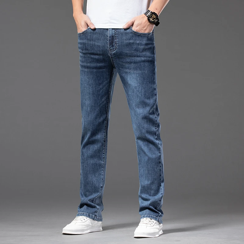 Large Plus Size 42 44 46 Thin Men's Summer Denim Jeans Elastic Waist Fashion Casual Denim Pants Fatty Brother Brand Trousers 2
