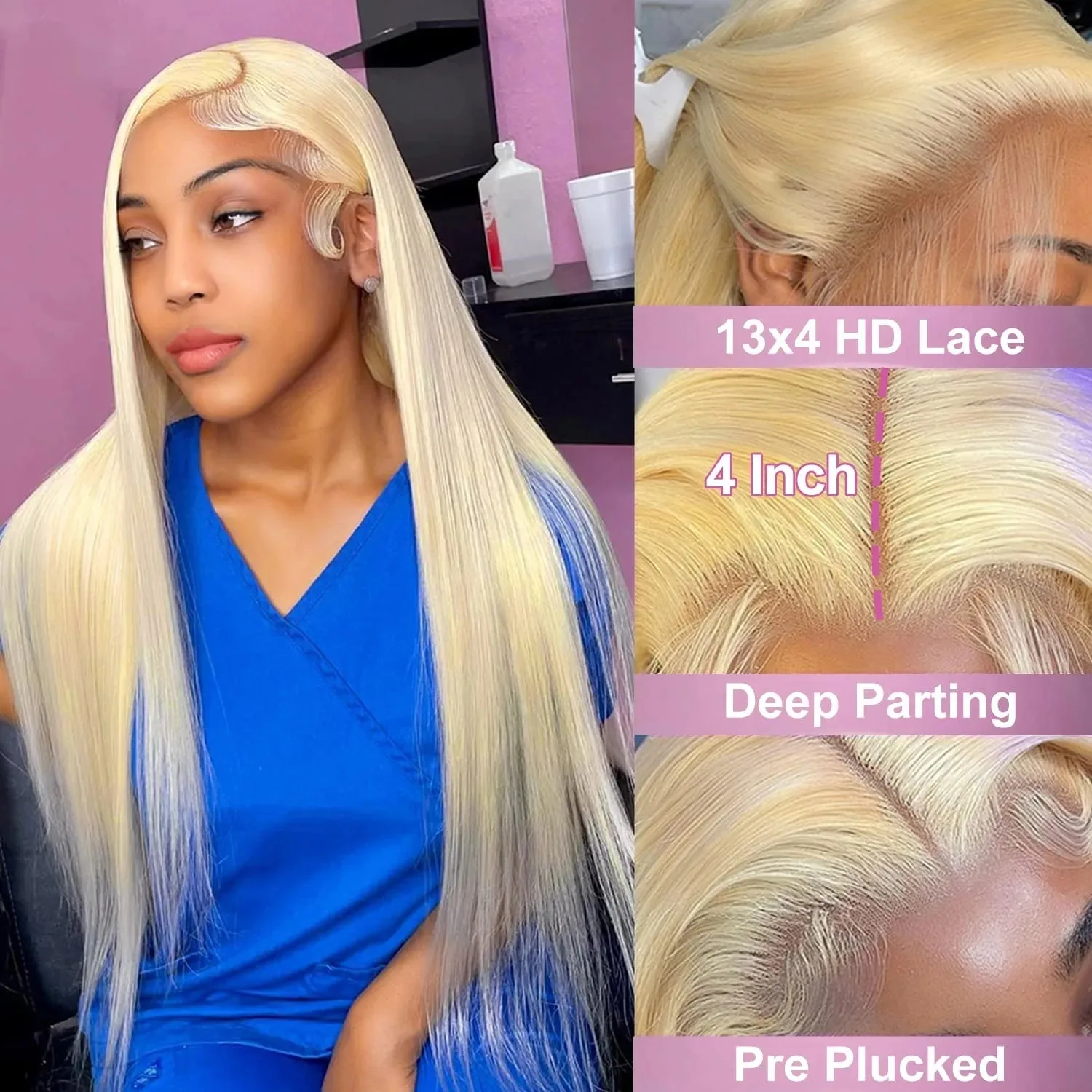 34 Inch 13x4 Blonde 613 Color Human Hair Wigs Straight Lace Frontal Wig 13X4 Brazilian Wig For Black Women 4