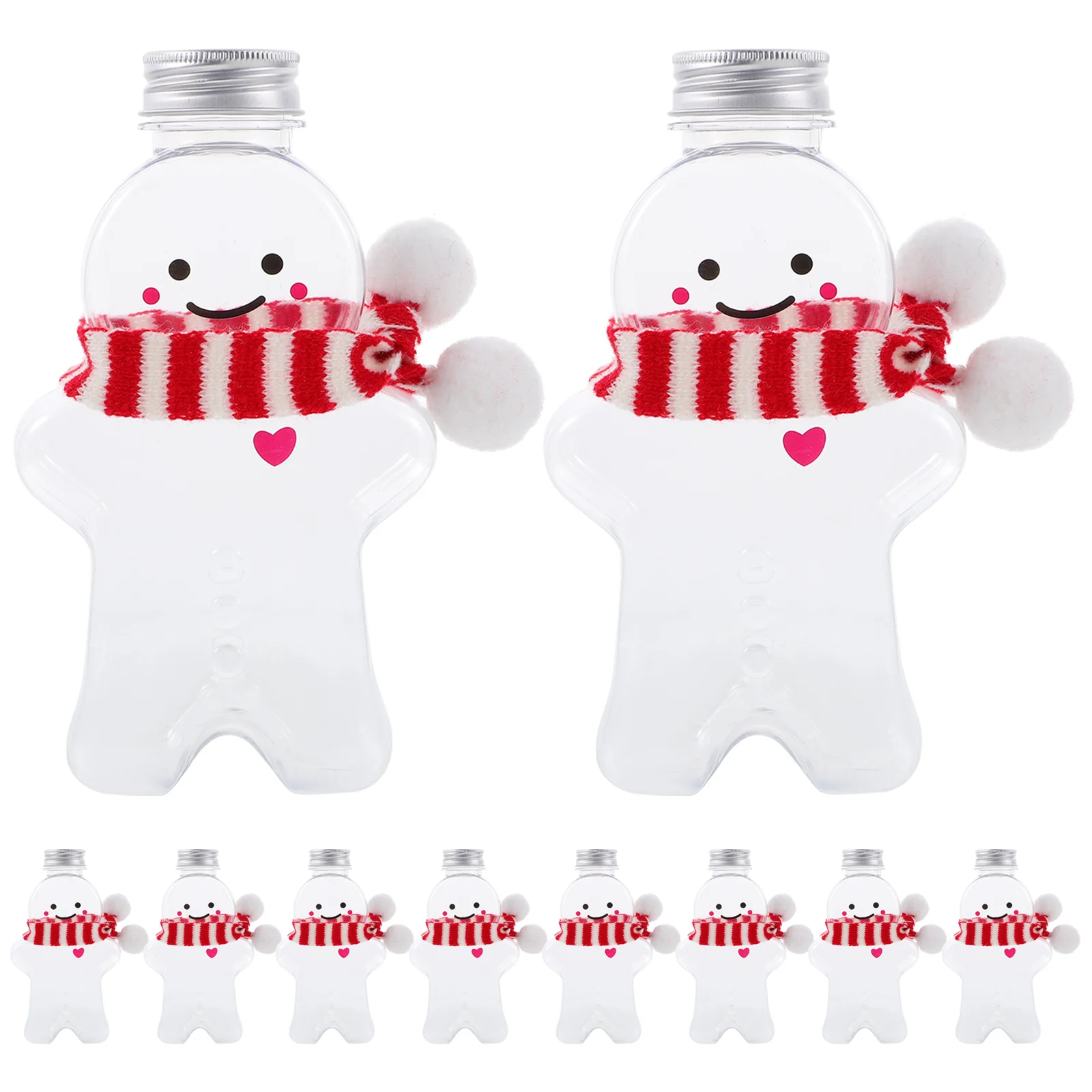 

Empty Christmas Juice Bottles Xmas Gingerbread Beverage Bottles With Christmas Scarf PET Plastic Milk Tea Bottles