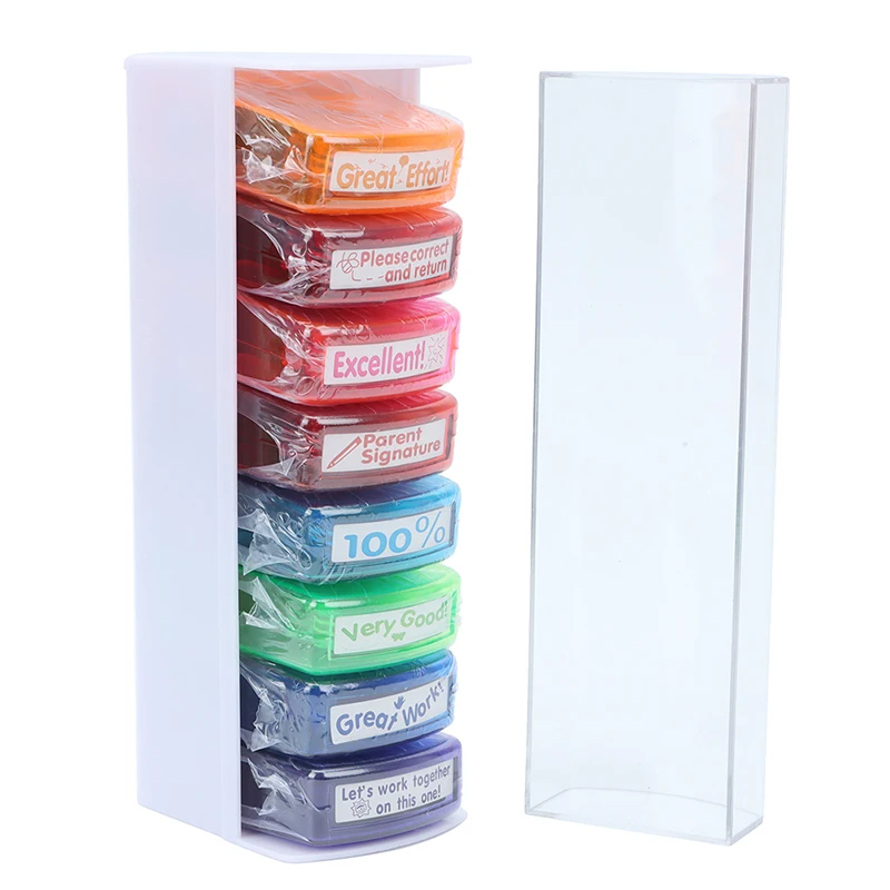 New 8pcs Colorful Teacher Seal Set Teacher Stamp School Grading Toy For Kids Christmas Gift Children Toys