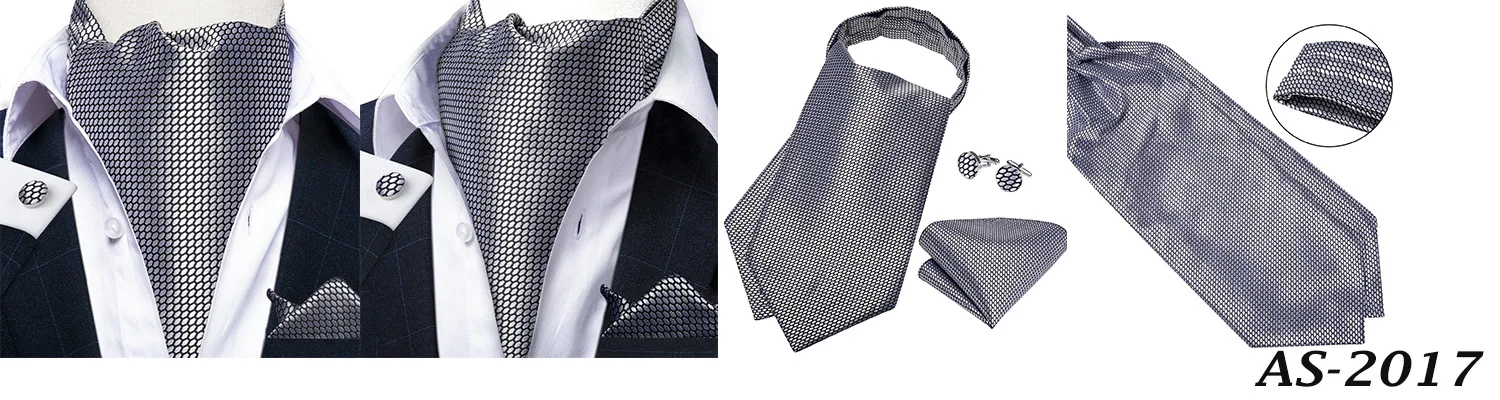 Jacquard Männer Plaid Ascots Mode Paisley Krawatten Hochzeit Formale Krawatte Ascot Britischen Gentleman Weiche Polyester Luxus Grau Krawatte – Detail 16