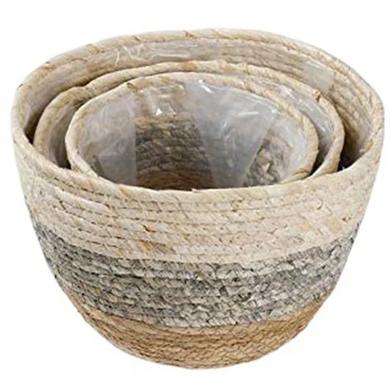 

Handmade Woven Storage Basket Flower Pots Seagrass Rattan Plant Flower Pots Straw Planter Flowerpot Garden Home Decor