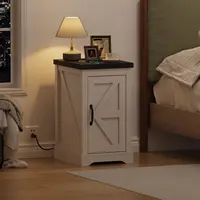 Farmhouse White Nightstand With Charging Station, AC Outlets USB Type-C, Bedside End Table With Cord Management & Storage Shelf 2