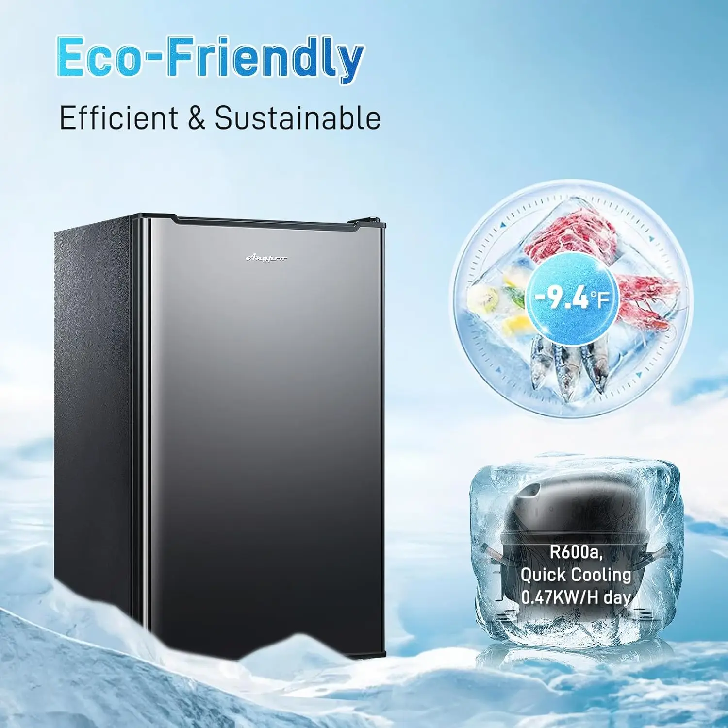 Upright Freezer 3 Cu.Ft Mini Freezer with 3 Pull-down Drawer Doors, Adjustable Thermostat Small Deep Single Door Standin