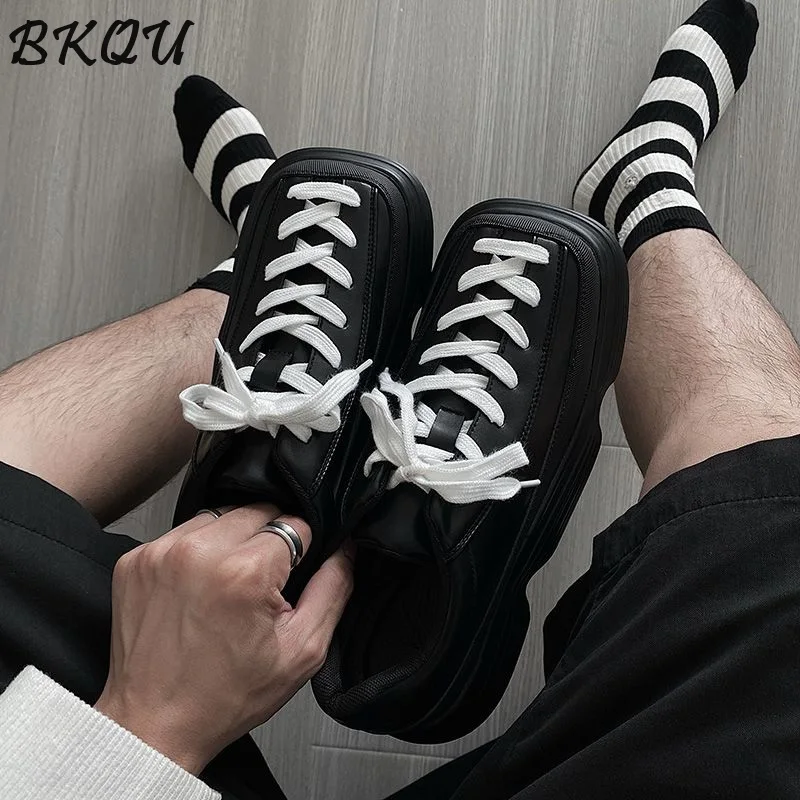 BKQU 2024 Increase 7CM Original Square Head Bread Fried Street Big Head Japanese New Explosion-style Thick Soled Daddy Shoes 4
