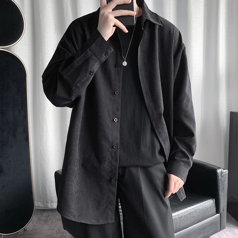 

Men Black Vintage Long Sleeve Harajuku Shirts Mens Japanese Streetwear Causal Shirts Man Single Breasted Up Oversized Shirt