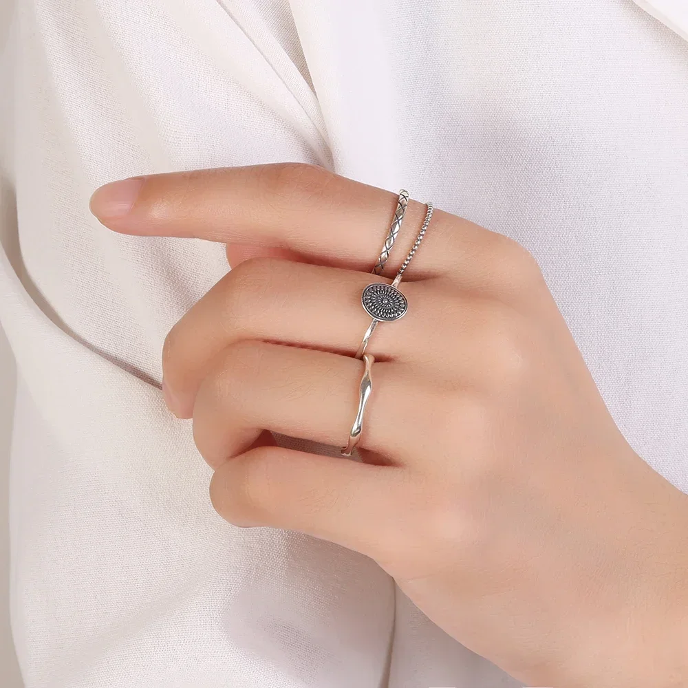 925 Sterling Silver Irregular Ring Female Simple Retro Style Handmade Jewelry for Women Men Birthday Gifts