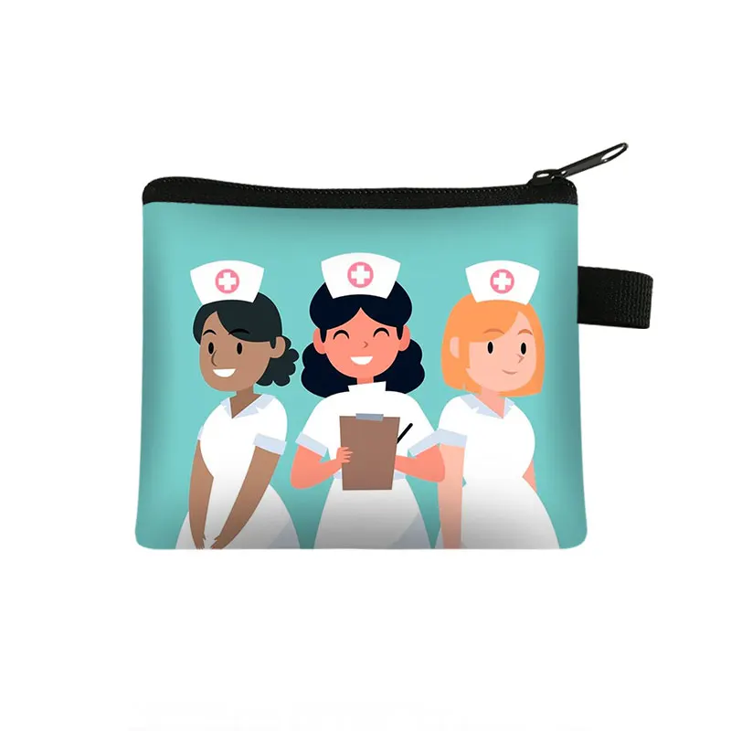 Cute Nurse Coin Purse Medical Doctor Stethoscope Syringe Wallet Charms Nurse Cap Hospital Coin Bag ID Credit Card Holder