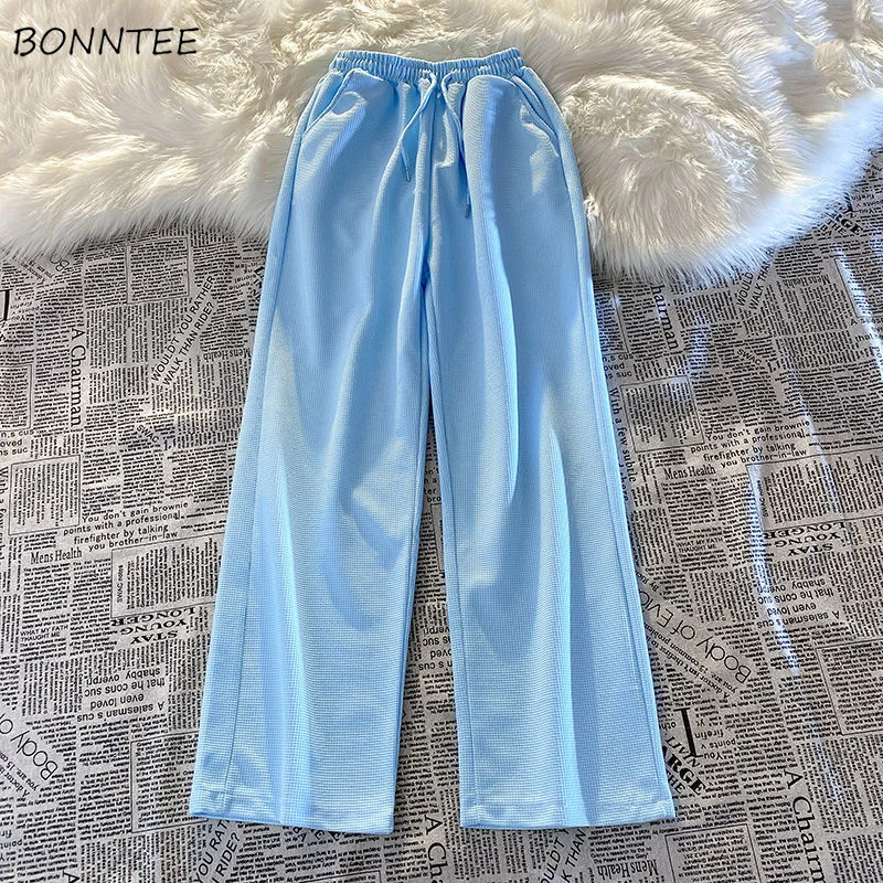

Pants for Women Solid Lace-up Full-length High Elastic Waist Wide Leg Spring All-match Korean Style Fashion Pantalones De Mujer