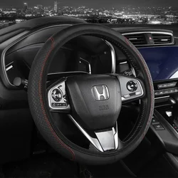 Breathable Anti - Slip Leather Steering Wheel Cover, Universal Fit (Red Line)