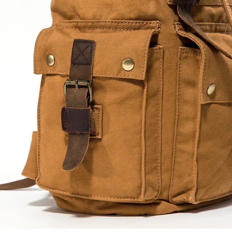 Vintage Leather Military Canvas travel Backpacks Men &Women School Backpacks men Travel bag big Canvas Backpack Large bag 5