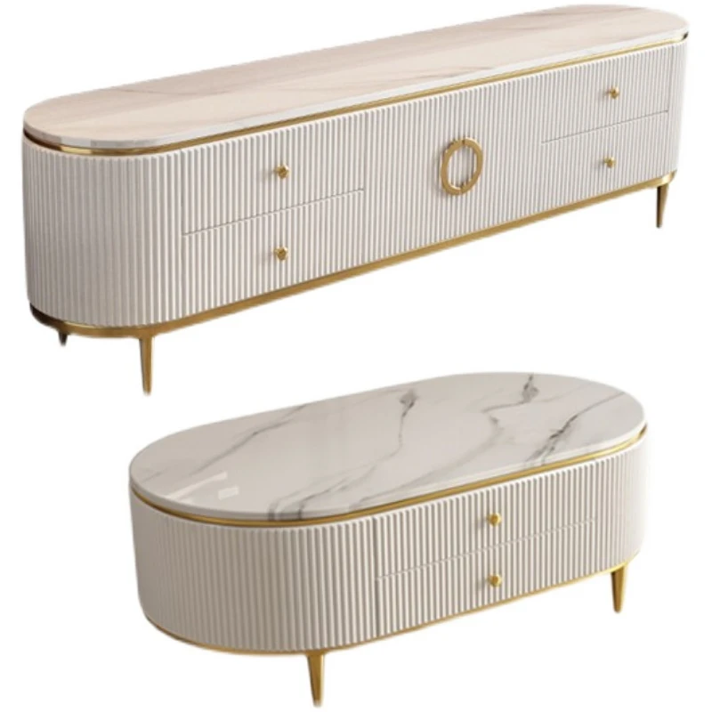 

Light Luxury Rock Plate TV Cabinet Tea Table Combination Postmodern Simple Living Room Paint Storage Marble High end Floor