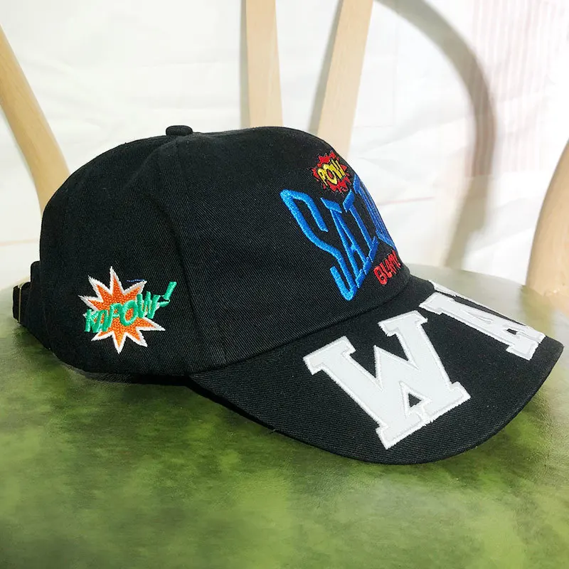 Sombrero bordado con estampado artístico del alfabeto para Hombre, Gorra de béisbol informal de malla, color negro