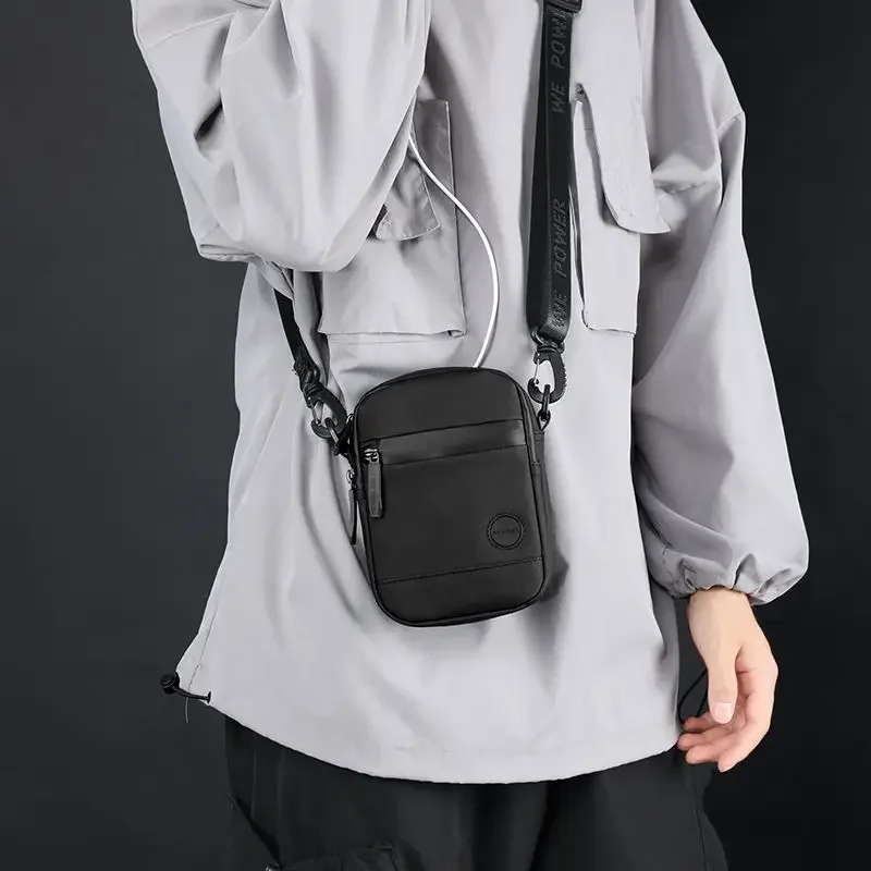 Nylon Crossbody Bag for Men with USB Headphone Jack