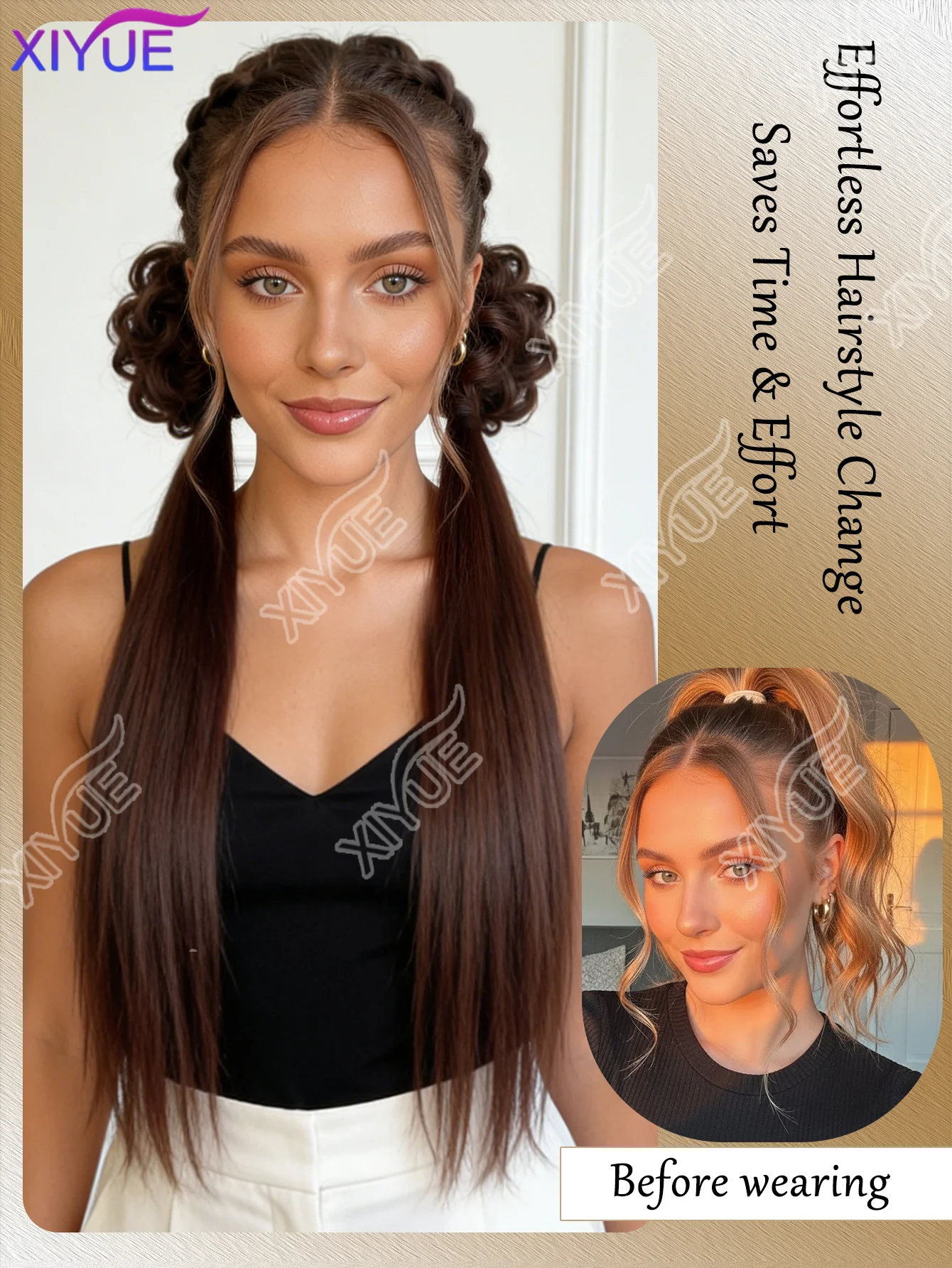 XY 합성 더블 포니테일, 트위스트 디자인 클로 클립 푹신한 블랙 더블 포니테일 헤어 익스텐션 여성용 데일리 파티 코스프레