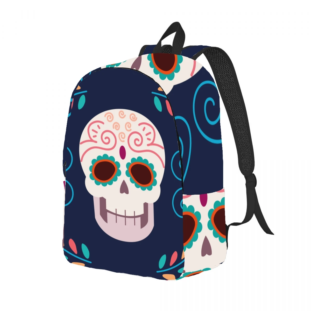 Skull Floral Skull Print Backpack Casual Lightweight Laptop Backpack Men Women Travel Bag Outdoor Canvas Daypack