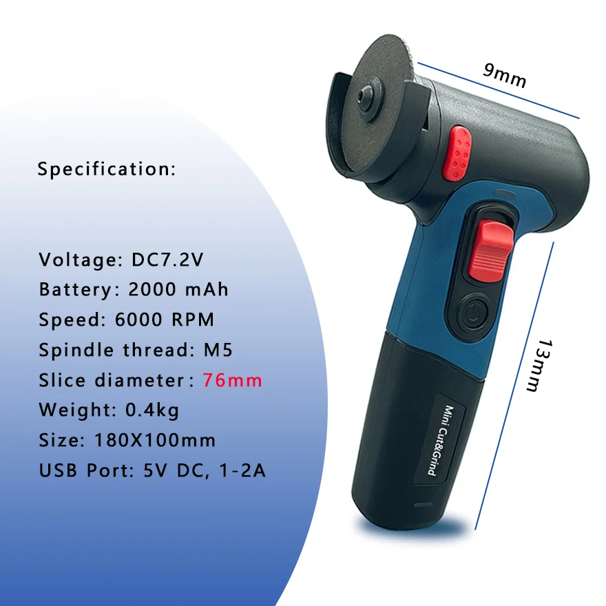 DONUMEH Cordless Angle Grinder 3inch 76mm Type-c USB Rechargeable Lithium Battery Easy Grinding Polishing Cutting Power Tools 2