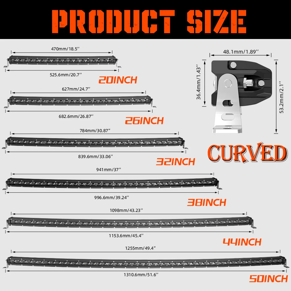 CO LIGHT New Cruved Slim LED Bar 20"26"32"38"44"50" LED Light Bar/Work Light for Driving Truck 4X4 UAZ 4WD ATV Car Barra 12V 24V — view 4