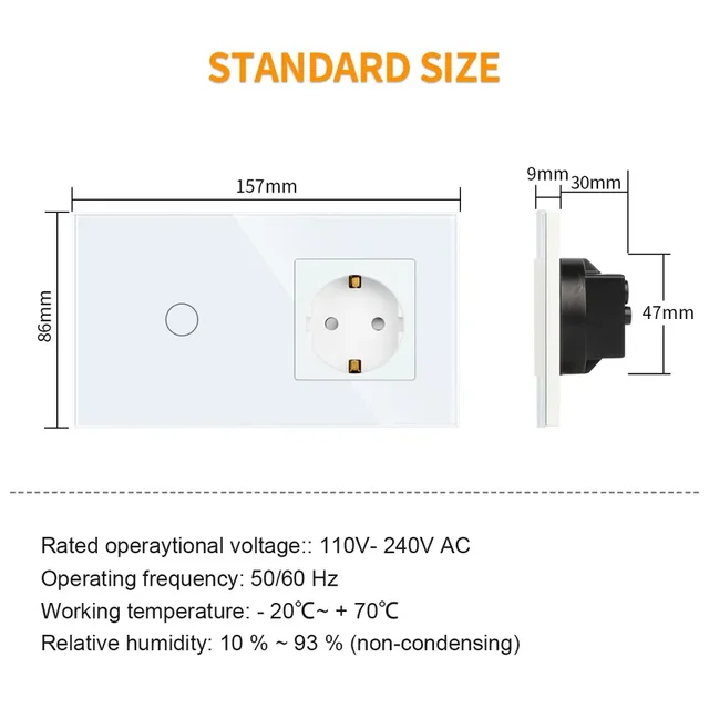 Bingoelec White Light Touch Switch and Wall Socket With Crystal Glass Panel Home Improvement - Image 5