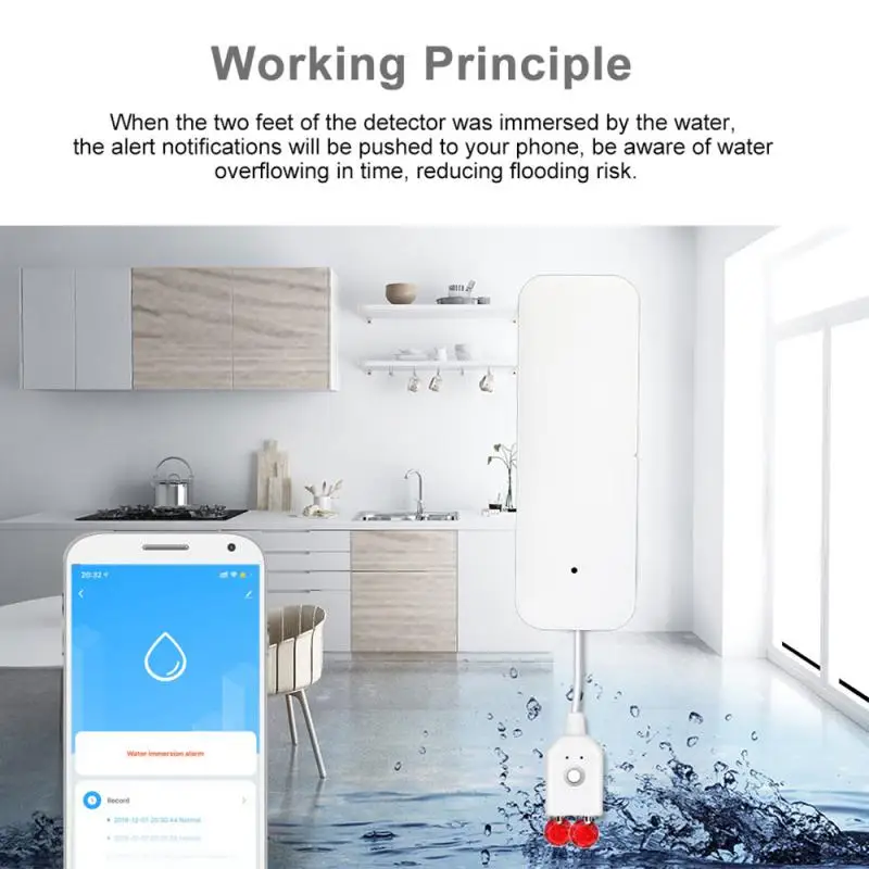 ZigBee 투야 스마트 와이파이 누수 센서 알람 앱 원격 모니터, 물 넘침 수준 감지기, 홈 보안 경보 시스템