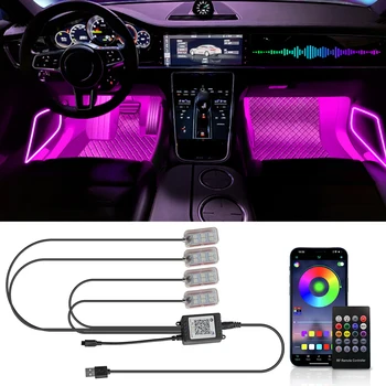 Car Interior Ambient Light RGB Foot Strip Lighting Kit Accessories Backlight Remote App Music Control Auto RGB Decorative Lamp 1