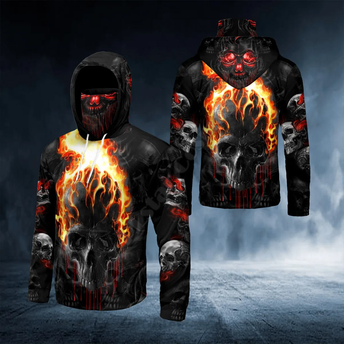 Flaming Grim Reaper Art 3D Printed Bandana Hoodie US Size Women For Men Casual Pullover Hoodie Mask Warm