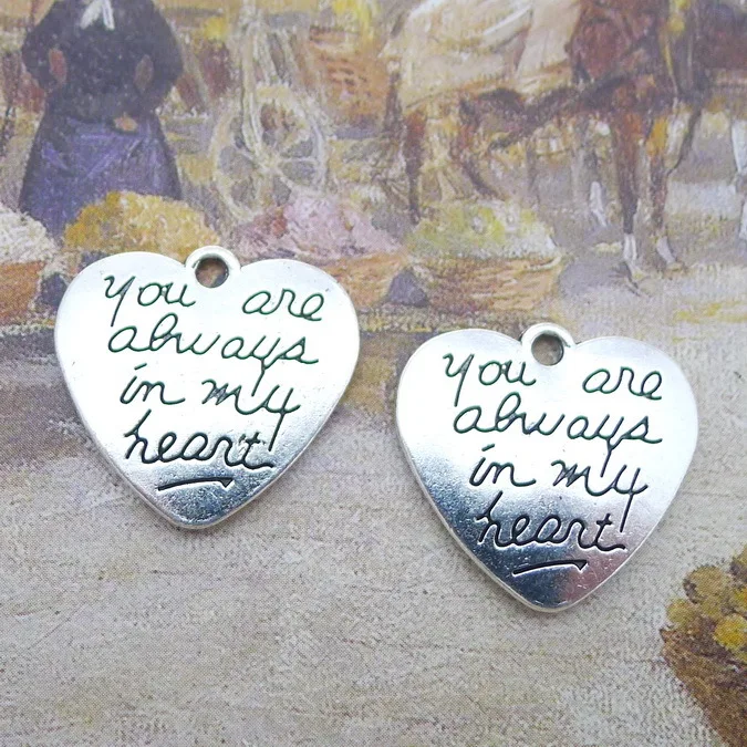 

8 шт./лот, подвески в форме сердца 20*21 мм, подвески с выгравированными буквами, надписями, Очаровательные Подвески античного серебряного цвета из цинкового сплава, сделай сам, изготовление ювелирных изделий