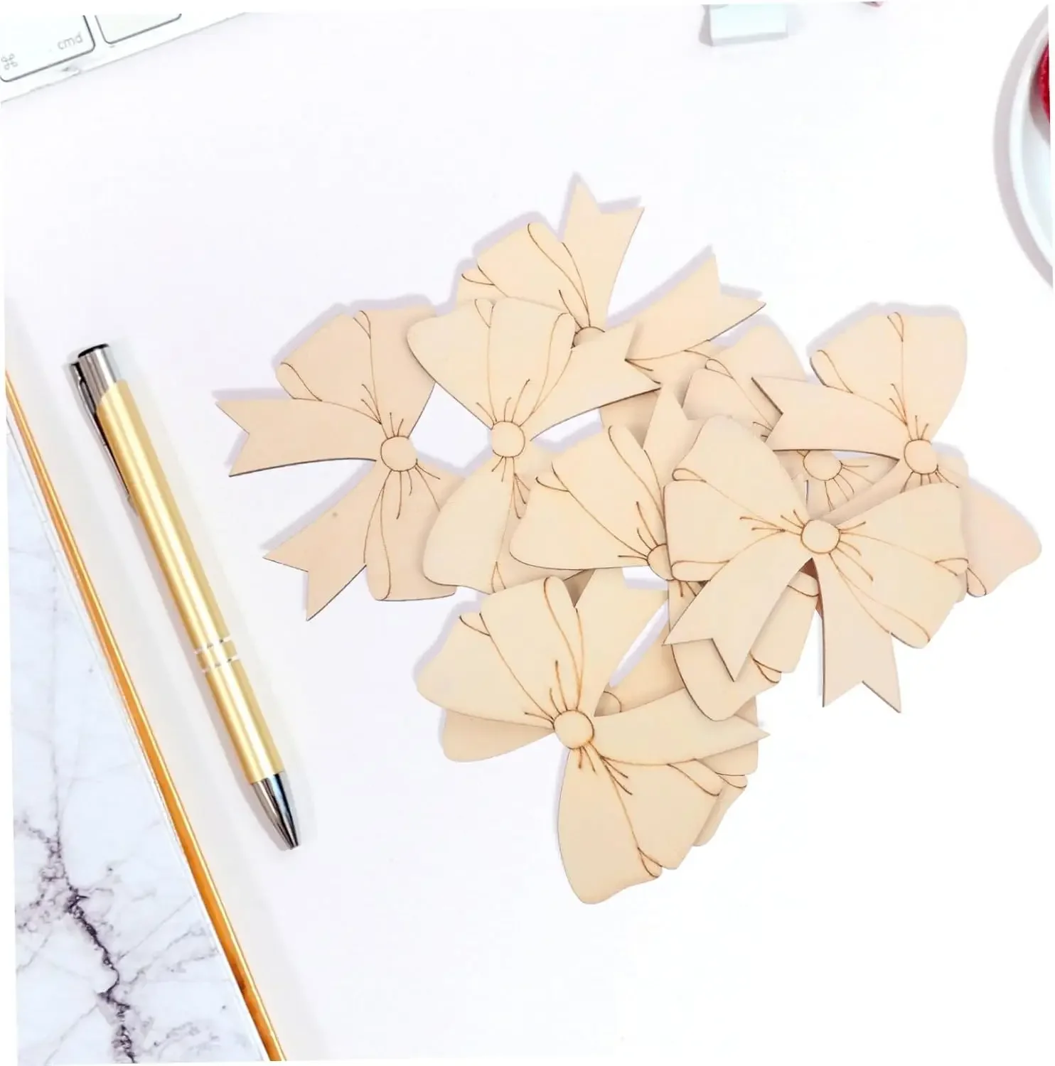 Description Picture 5 of itemBow wood chips, butterfly shaped wood chips, wood craft, wood bow label, DIY wood chips, DIY decorative supplies