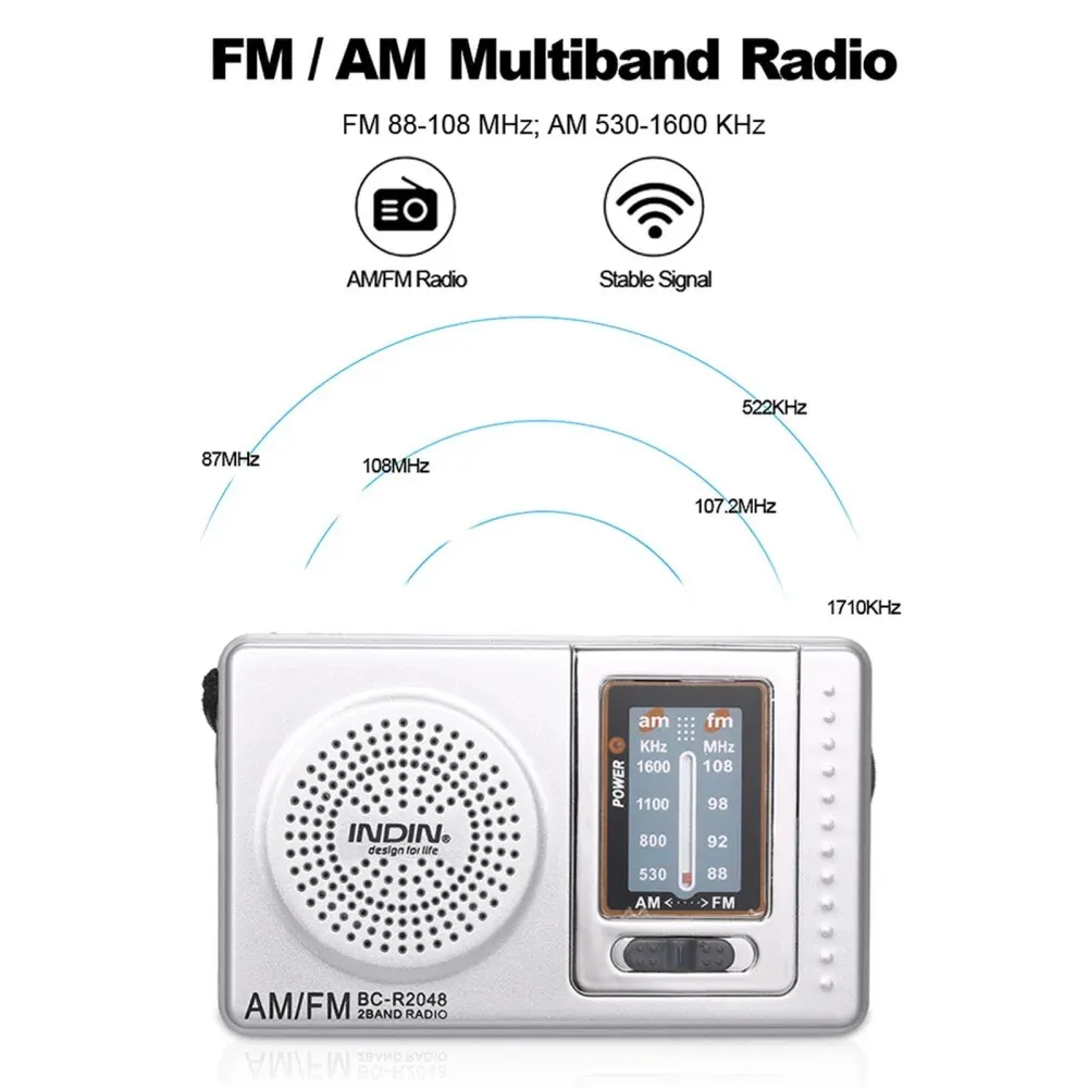 BC-R2048 Mini Am Fm Radio 2 Band Draagbare Pocket Radio 'S Ontvanger Stereo Geluid Beste Telescopische Batterij Aangedreven Luidspreker Voor Oudere