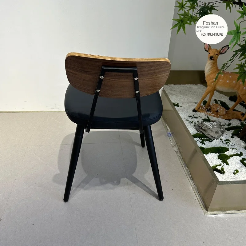 Italian Minimalist Leather Dining Chair Cat Claw Nordic Light Luxury Wooden Backrest Home Living Room Coffee Stool Bedroom Villa