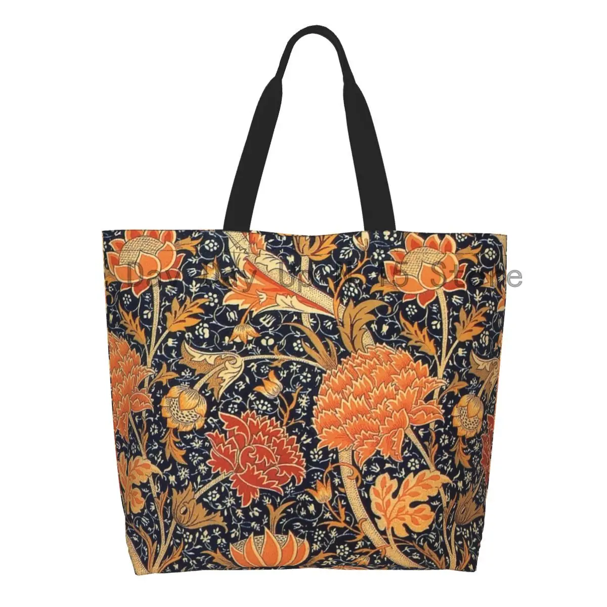 

William Morris Orange Cray Floral Art Groceries Tote Shopping Bag Textile Canvas Shopper Shoulder Bag Large Capacity Handbag