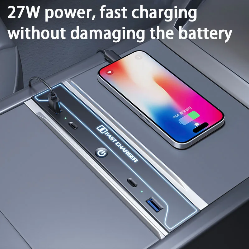 For Tesla Model3 Highland Atmosphere Light Docking Station Type-c 27W Fast Charg