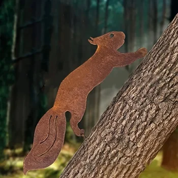 Unique Single Piece Creative Tree Insert with Rusty Squirrel Silhouette Metal Decoration Tree Stakes for A Charming Garden Touch 1