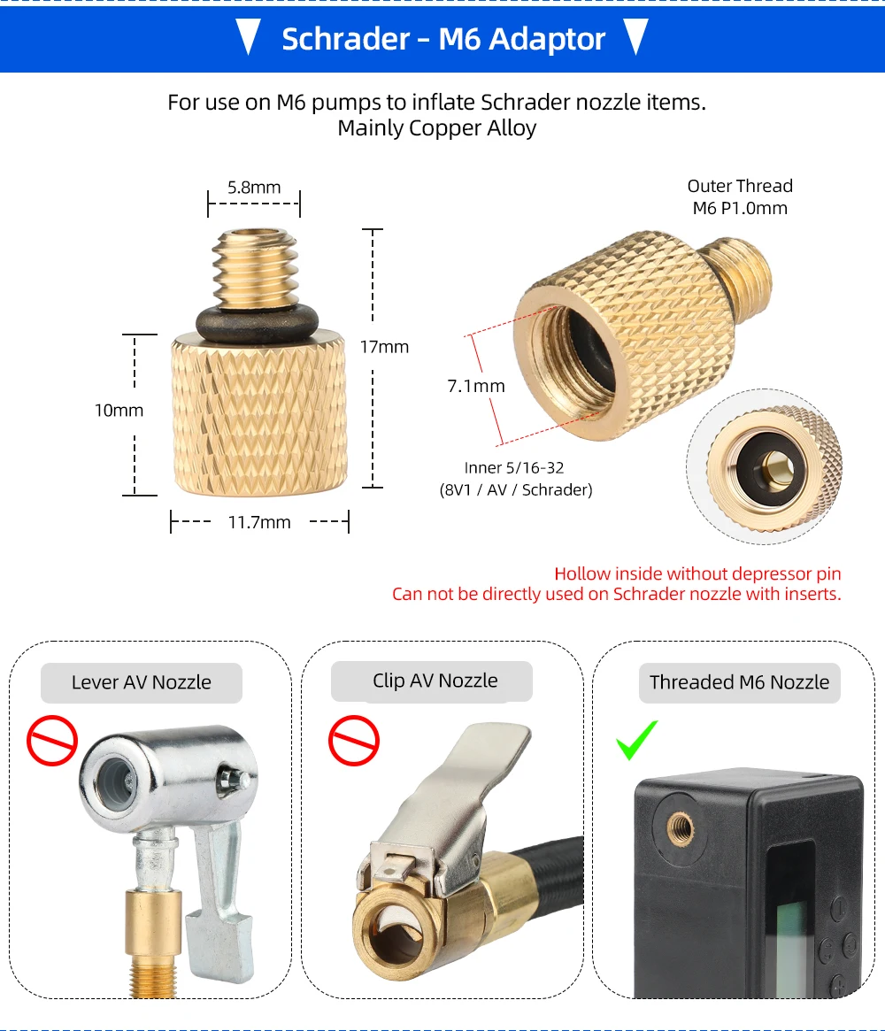 Deemount 2-5 Stück Multi-Typ Aufblasadapter aus Messinglegierung, Schrader auf Presta 12V1, großer Ventiladapter für Baufahrzeugreifen – Detail 11