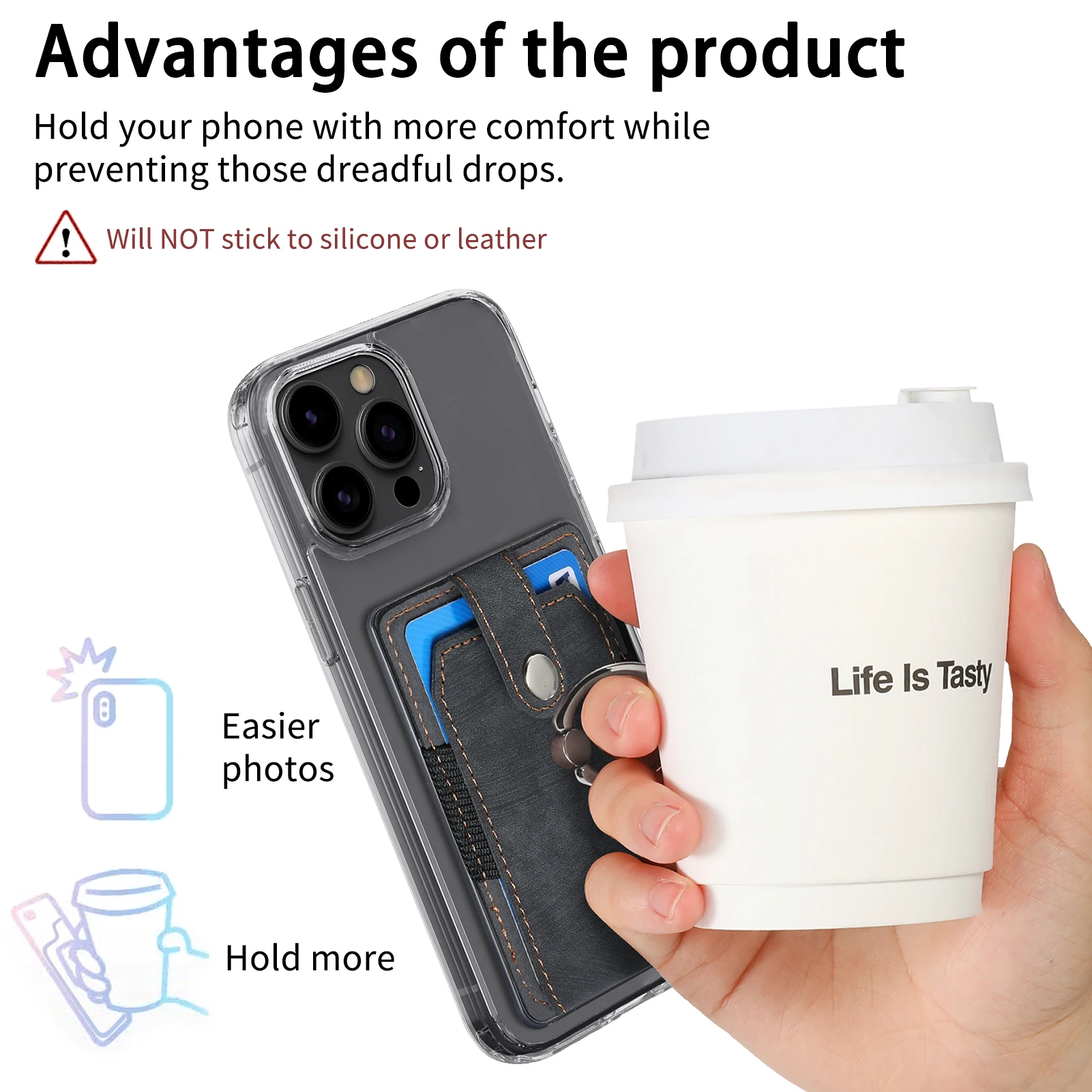 Adhesive Ring Buckle Phone Stand with Card Holder and Desktop Support, Multifunctional and Portable