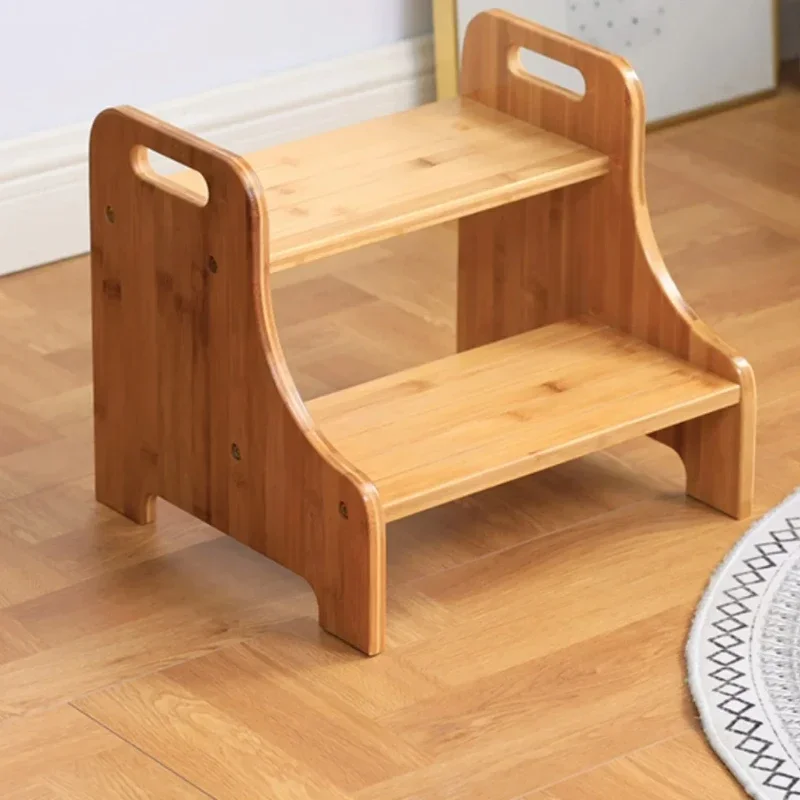Solid Wood 2-Step Footstool Sturdy Stair Steps for Kitchen Ladder Up to Washer Compact Folding Design Ideal for Home Use