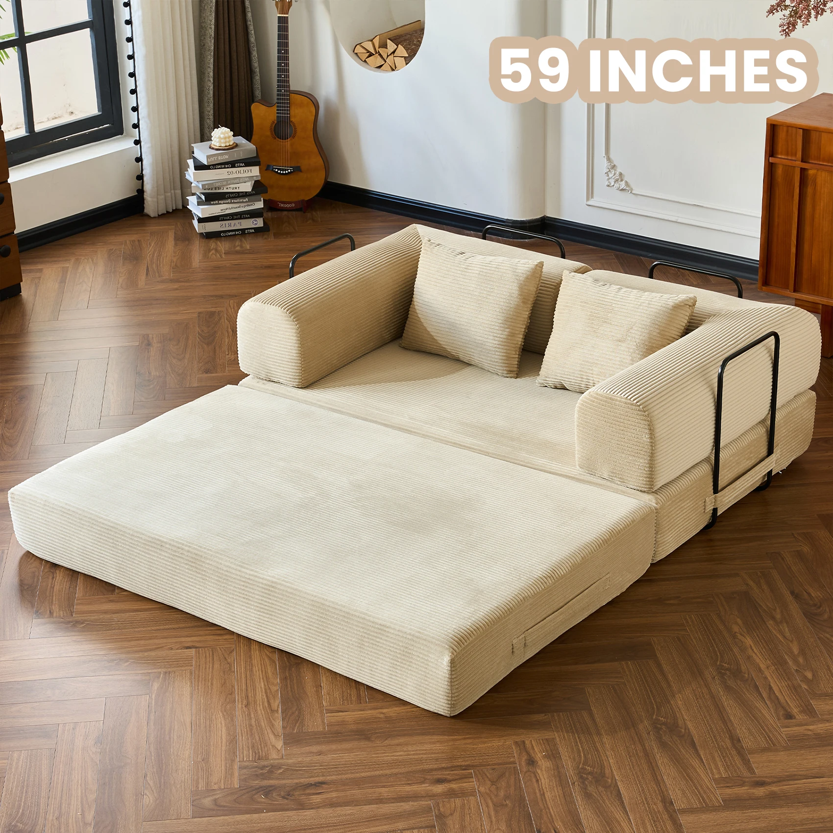 79” Boneless Couch Foldable Convertible Futon Sleeper Sofa Bed Floor Lounge wit