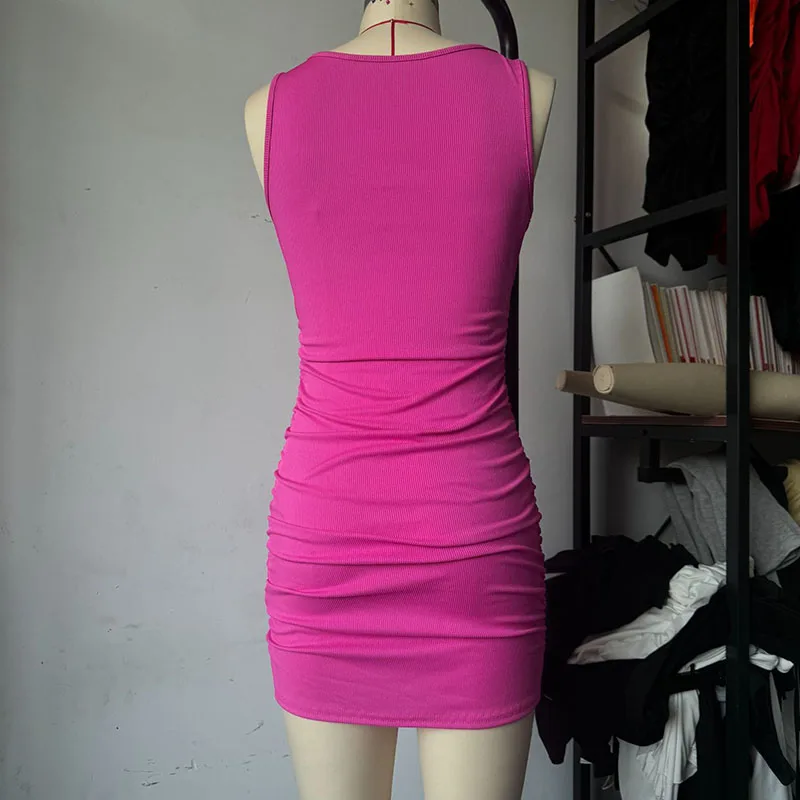 Sexy Tight Strap Mini Dress 2026 New Summer Bodycon Club Party Dresses Female Solid Color Basic Slim Sleeveless Beach Dress