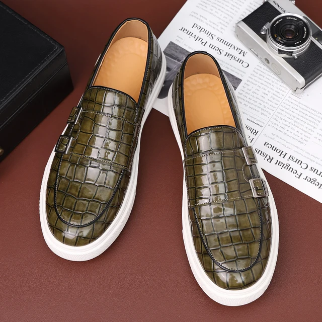 New Black Sneakers Men Vulcanize Shoes Yellow Crocodile Pattern Slip-On Size 38-46 Zapatos De Hombre Men Shoes 1