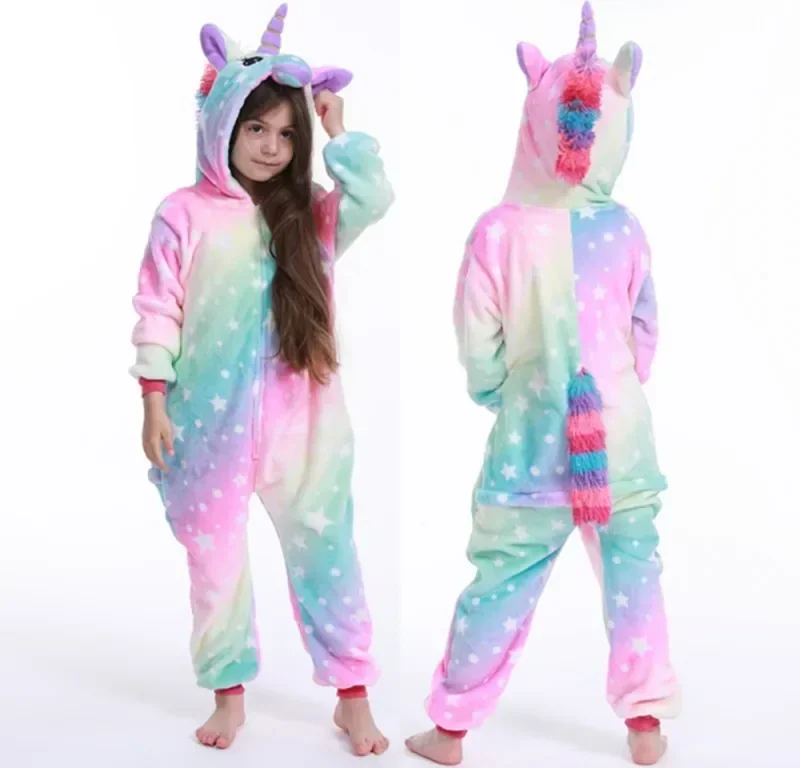 2 4 6 8 9 10 12 Years Girls Purple Pink Jumpsuits Unicorn Pajamas Kigurumi Toddler Kids Hooded Flannel Home Wear Children Onesie kids pajamas