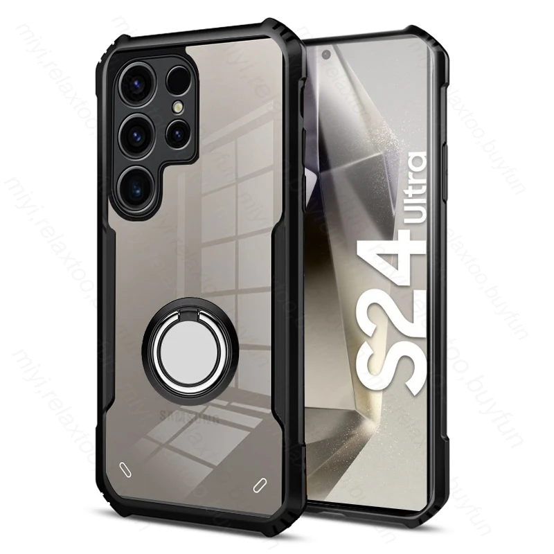 Coque Antiurto In Acrilico Trasparente Per Samsung S24 Ultra Plus Custodia Magnet Holder Ring Protect Funda Sumsung S 24 S24Ultra S24 +